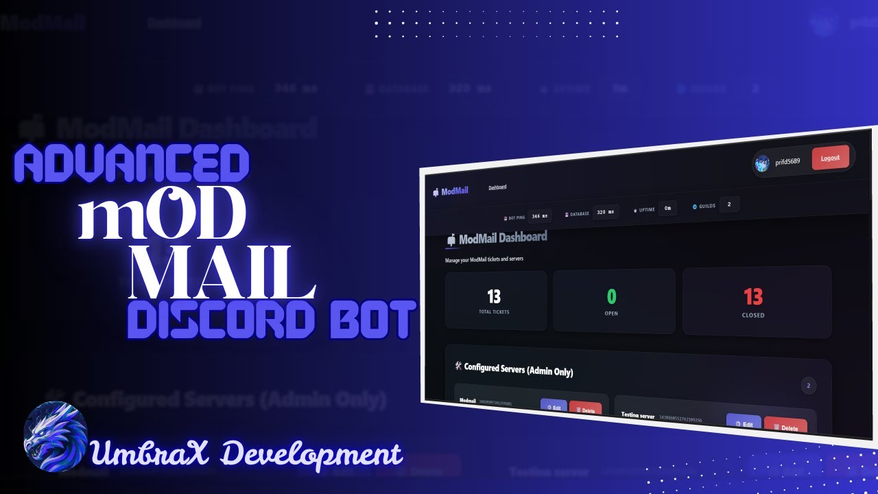 Advanced ModMail Discord Bot With Web Dashboard | Full Source Code by Umbrax Development