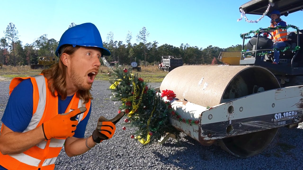 Road Roller Holiday Fun with Handyman Hal | Real Construction Equipment crushing things