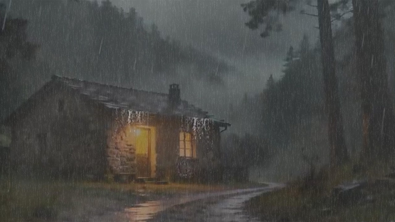 Duerme Rápido con Lluvia Intensa en Cabaña del Bosque