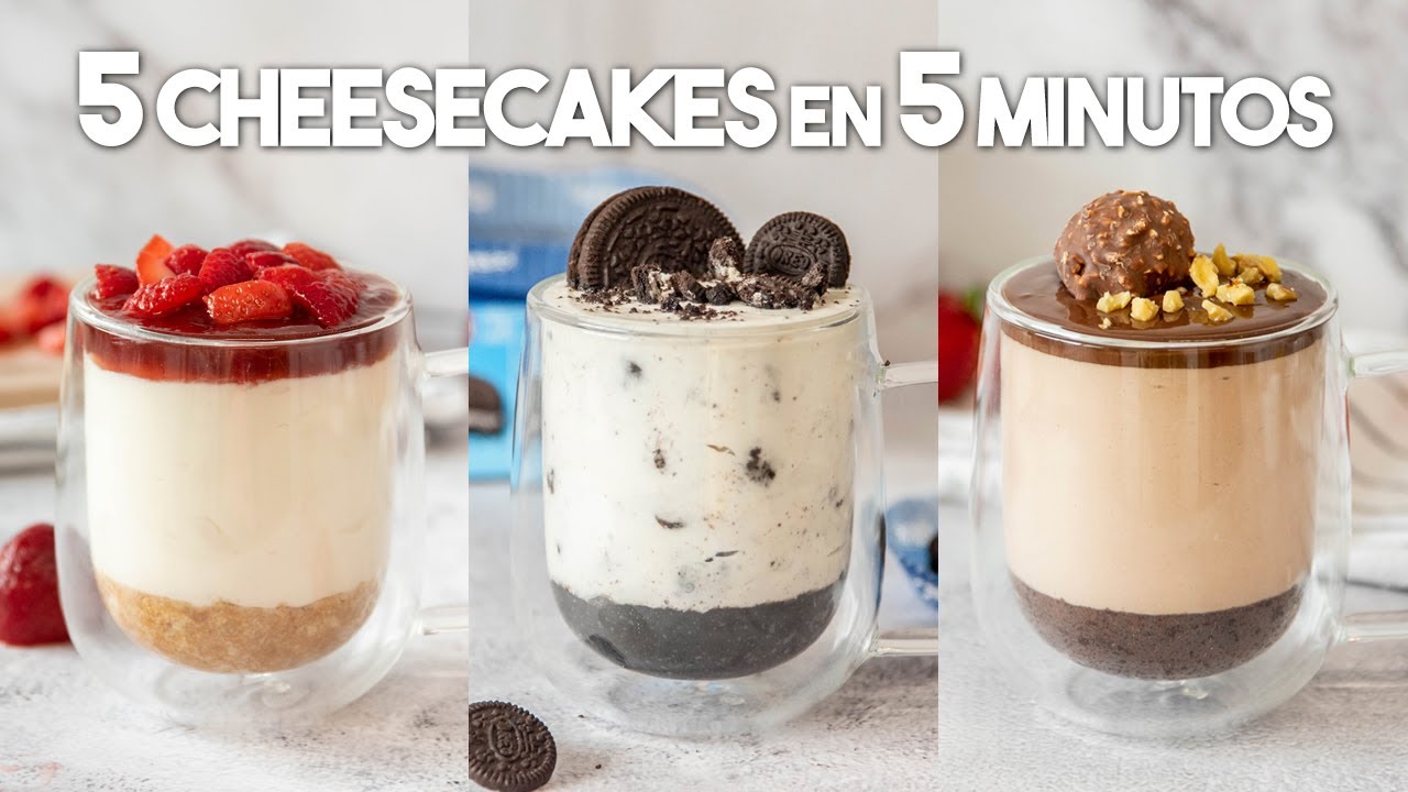 5 CHEESECAKES SIN HORNO en 5 minutos 🍓🍫 | Postres en Vasitos & Pasteles en Taza