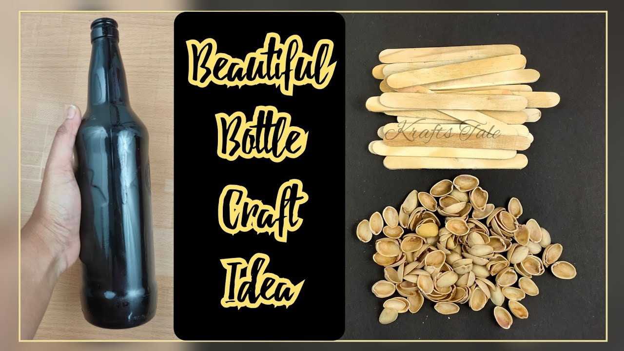Bottle Art Using PISTA SHELL+POPSICLE STICKS | pista shell craft  | Crafts Tale