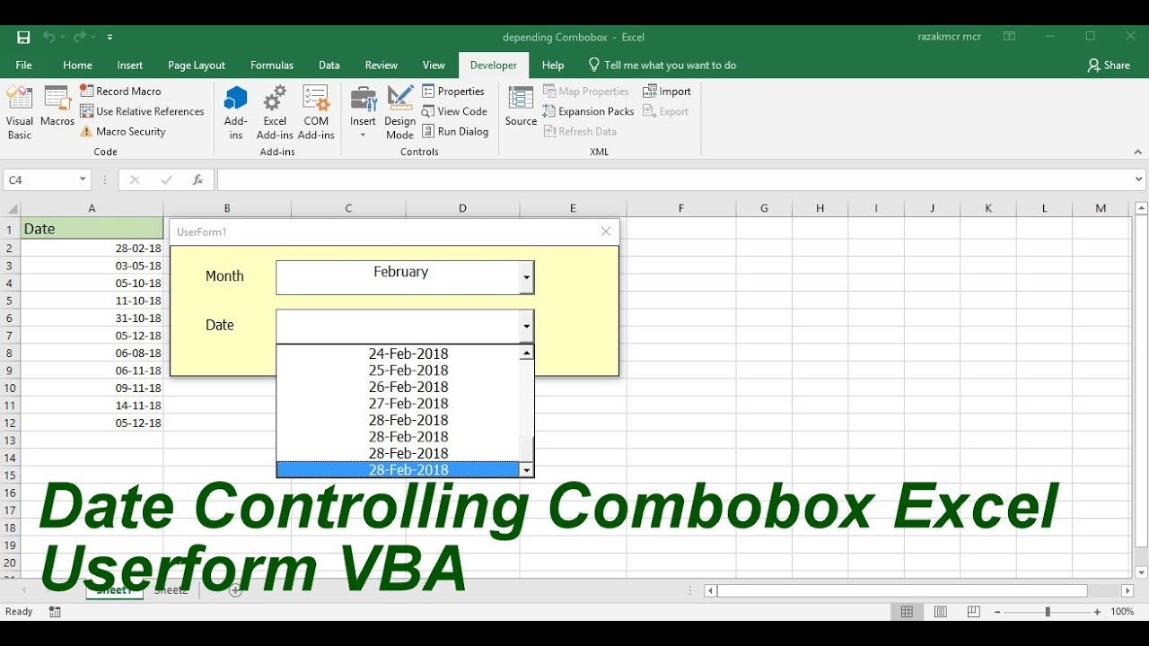 Date controlling combobox Excel VBA