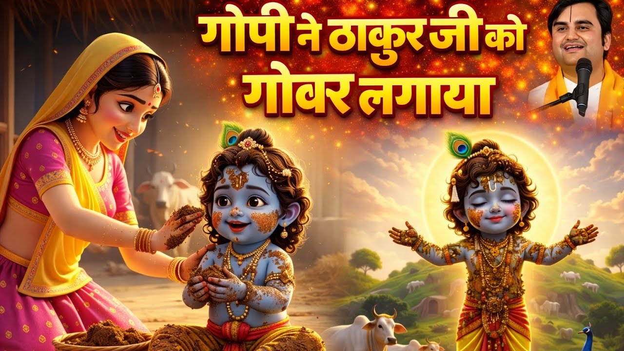 जब गोपी ने डाला ठाकुर जी पर गोबर + गोर्वधन लीला @BhaktiPath #indreshupadhyay 