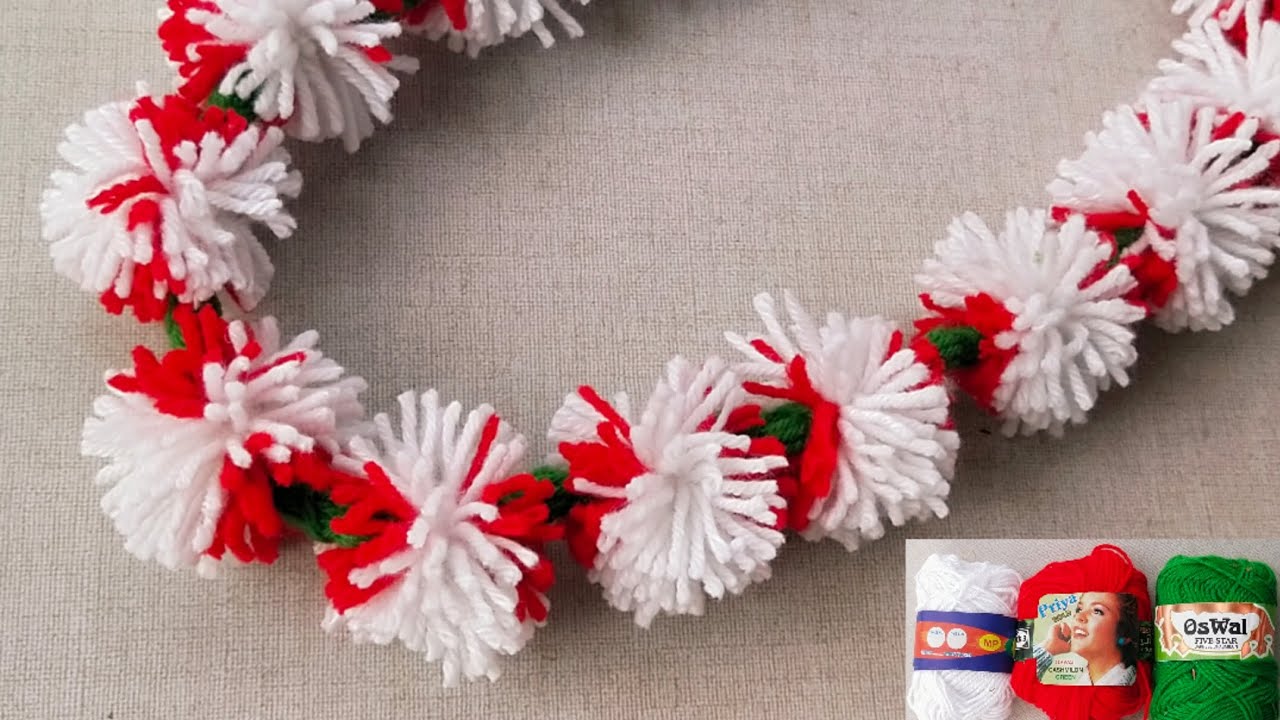 Unique Artificial Flower style god mala/garland/toranam making with wool for festival decor diy idea
