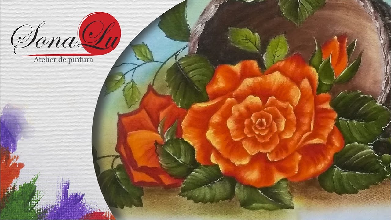 Aula 520 - Rosas Laranja com Cesta em Pano de Prato