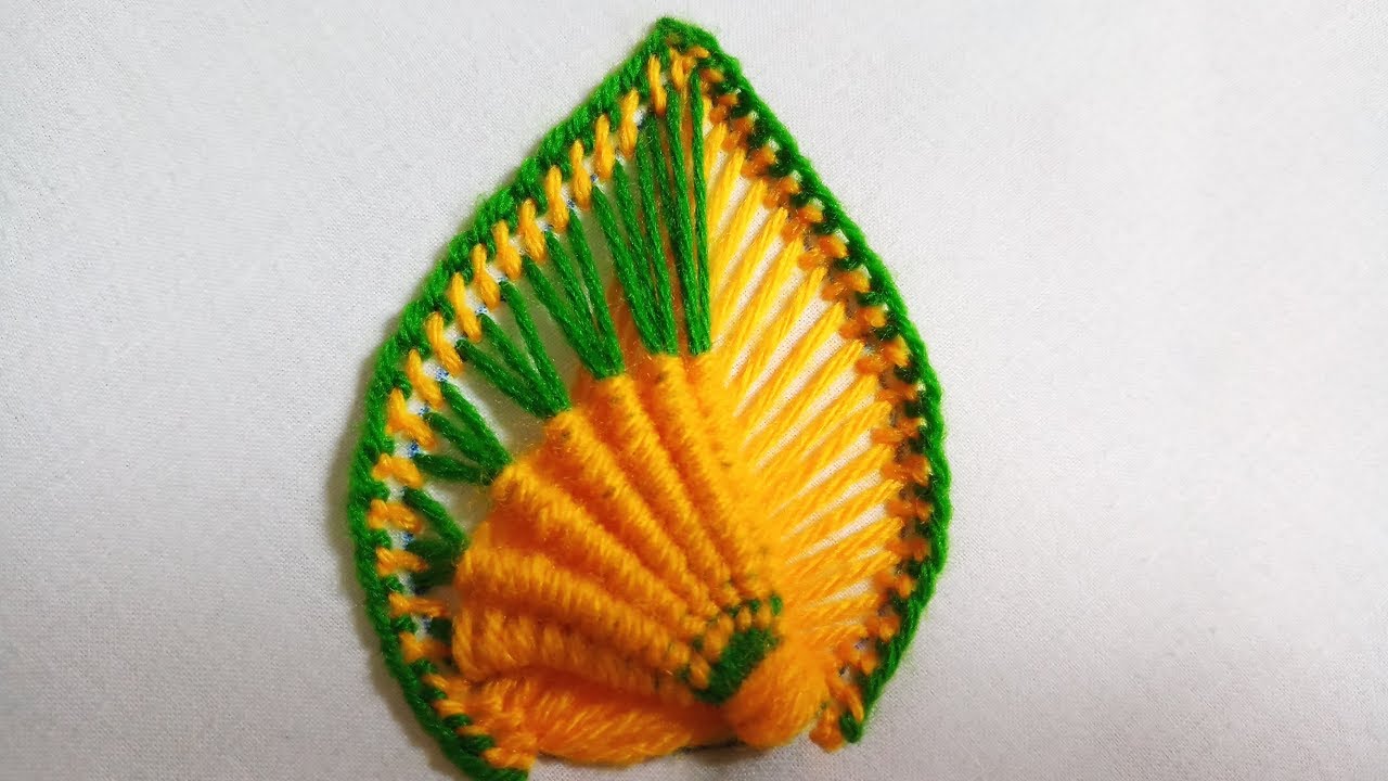 Hand embroidery of a leaf or a petal