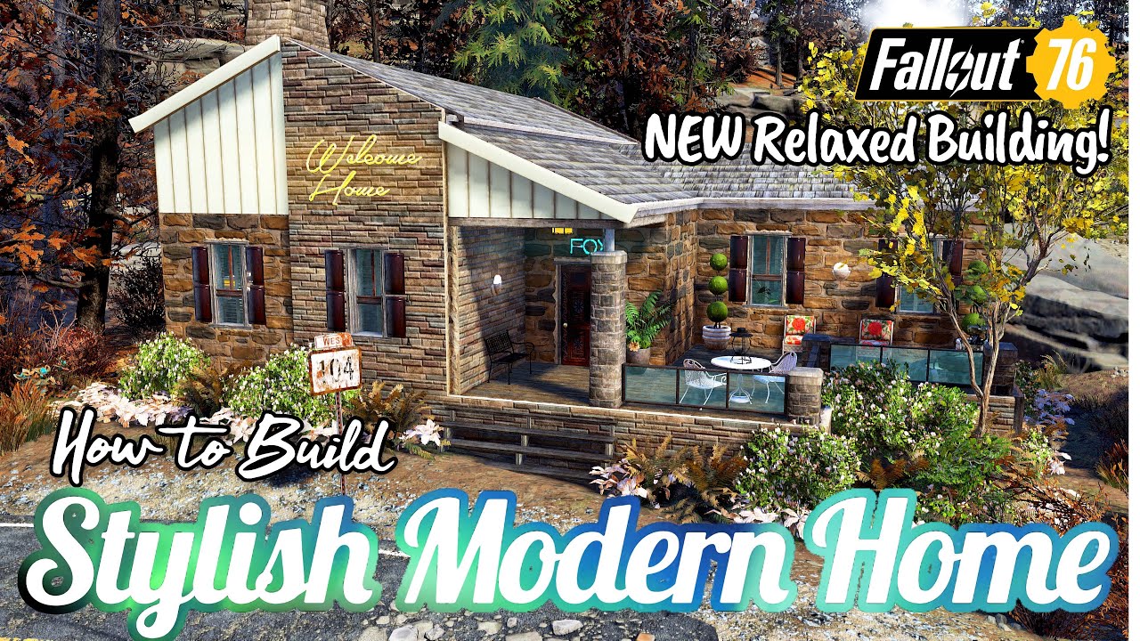 Stylish Modern Home CAMP Build & Tutorial w/ NEW Relaxed Building 4K #Fallout76