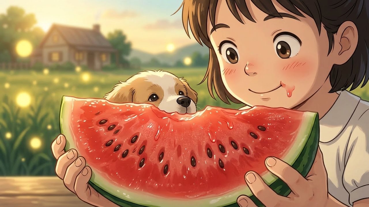 Aanu kutty and Her Puppy enjoy a Serene Summer Evening | Cozy  countryside Animation #ghibl