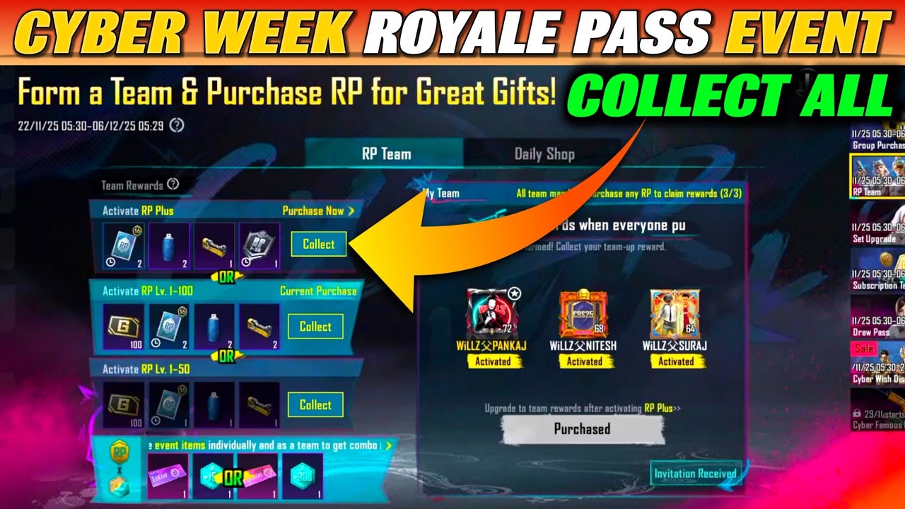 Cyber Week Form a Team & Purchase RP for Great Gifts! Event Explain in BGMI | RP New Event