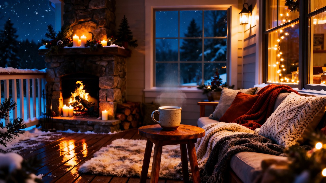 Cozy Rainy Night Room 🔥 Relaxing Jazz Music & Fireplace for Sleep