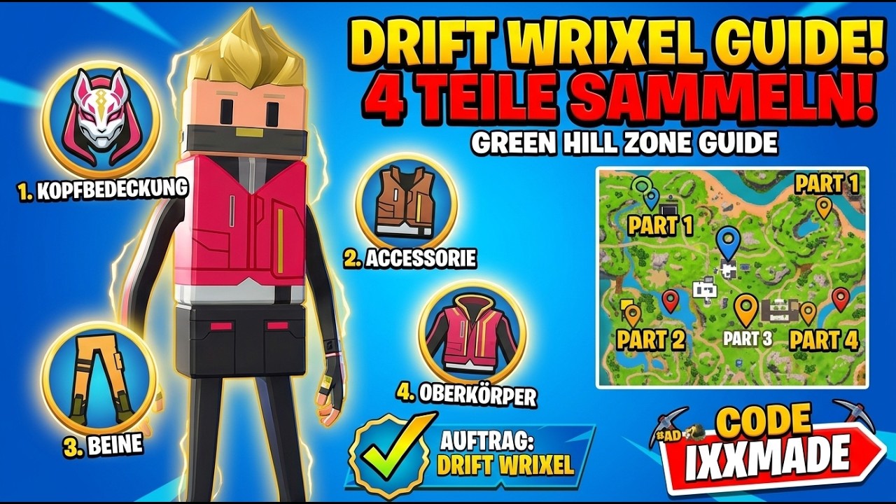 DRIFT STIL FREISCHALTEN! ⚡ Sammle Wrixels Teile bei Green Hill Zone (Beste Route) | Fortnite