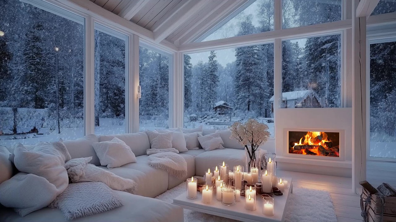 🔥🎶 Warm Winter Evening Piano Escape | Snowfall & Elegant Fireplace Flowers | Calm Focus