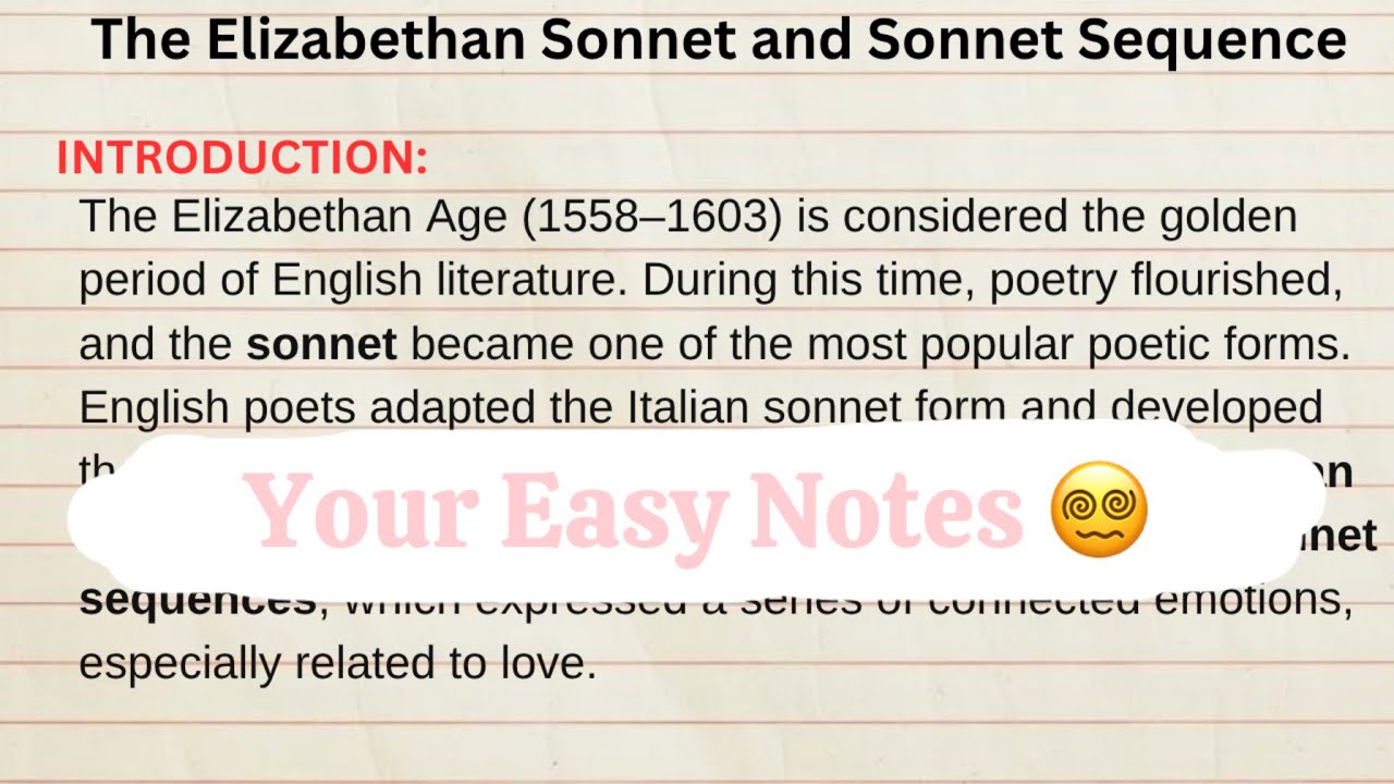 Elizabethan sonnet and Sonnet Sequence| BA English Honours |Your Easy Notes| Easy Explanation 