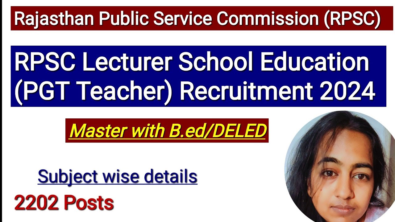 Rajasthan RPSC School Lecturer PGT Teacher Recruitment 2024 Apply Online for 2202 Post