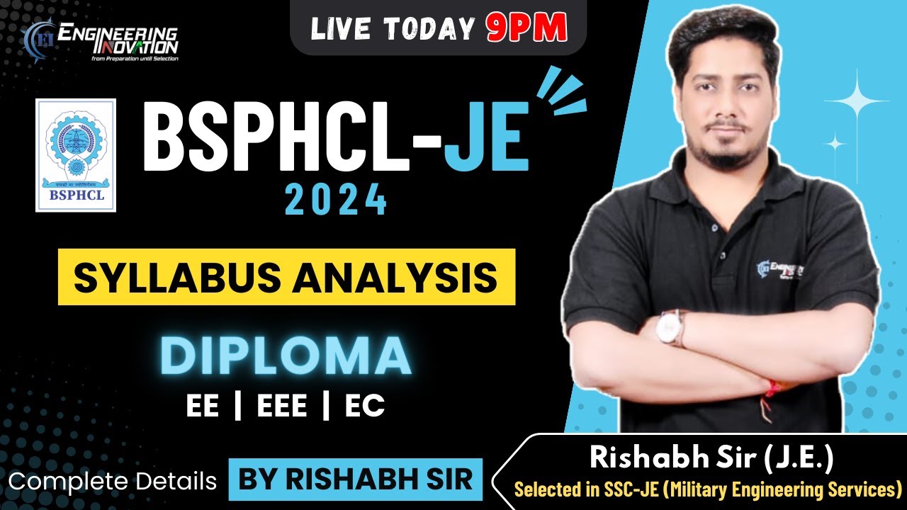 BSPHCL-JE 2024 Syllabus Analysis | COMPLETE DETAILS by RISHABH SIR (MES JE) #rrbje #topper