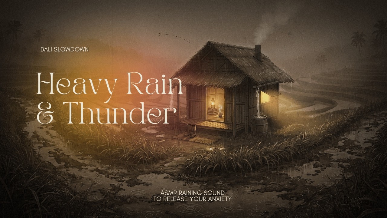 Rainy Bali Night | 1 Hour Nature White Noise & Artsy Illustration for Relaxation