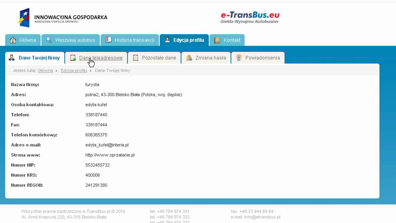 e-TransBus.eu - konto firmy turystycznej