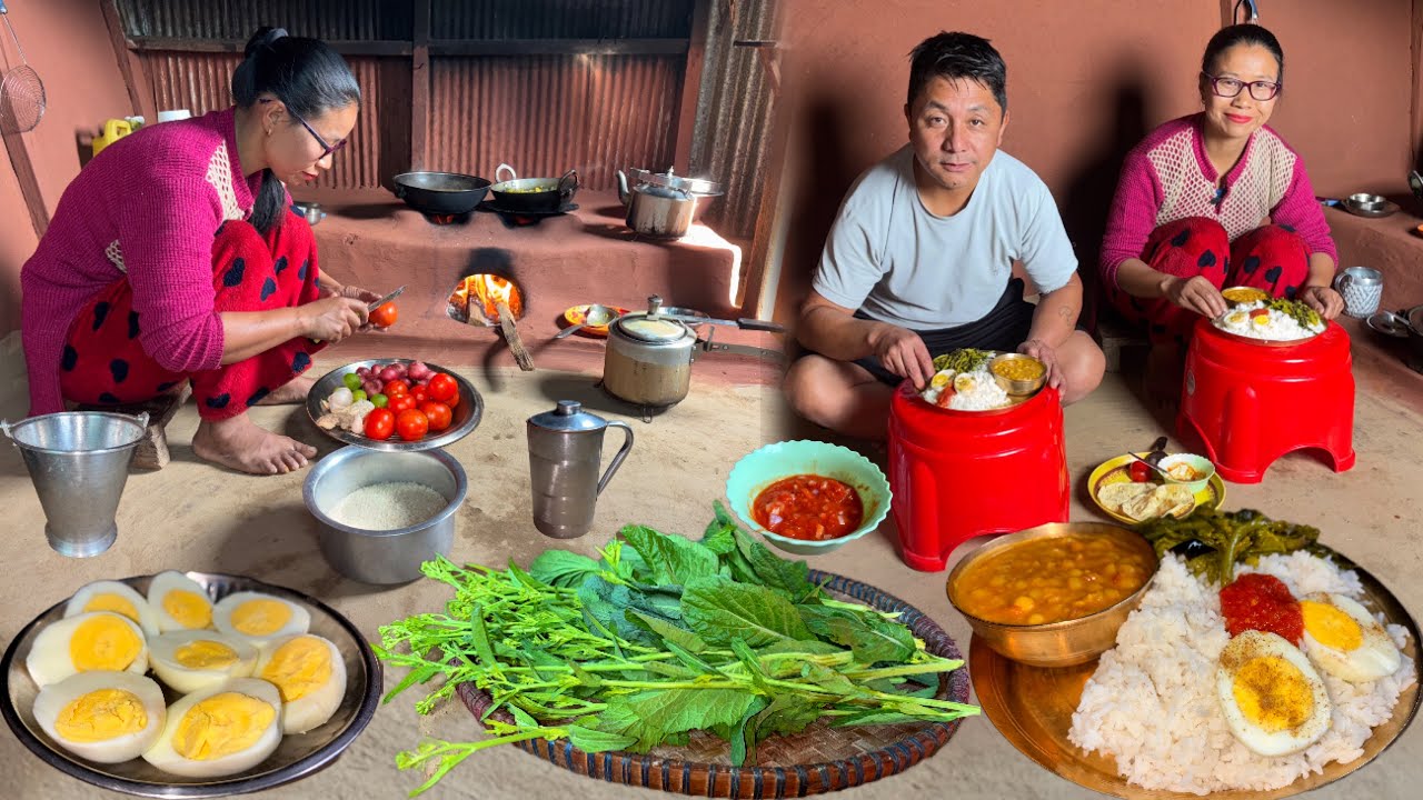 Nepali Cooking in Village : Duku & Potato mix Sabzi, Dry Matar Curry With Rice