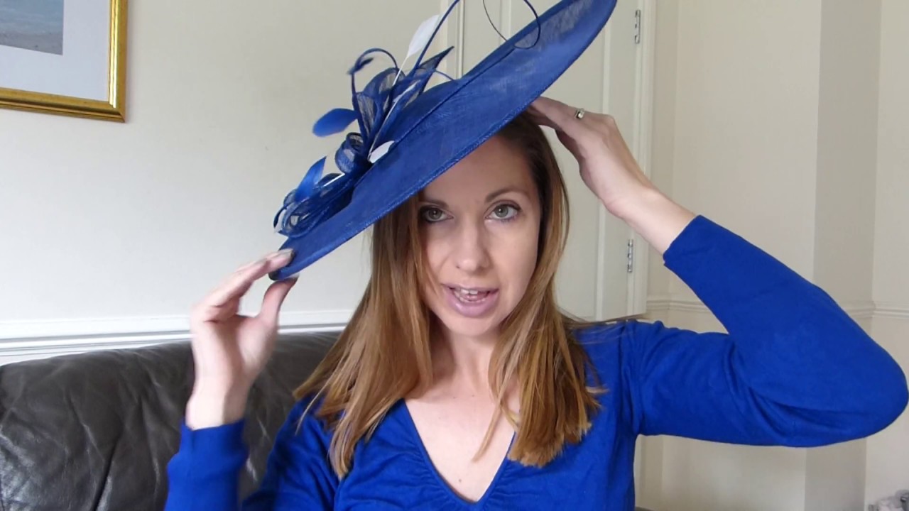 Millinery - How to wear a fascinator hat on a hairband, Cobalt blue saucer formal hat- Part 2