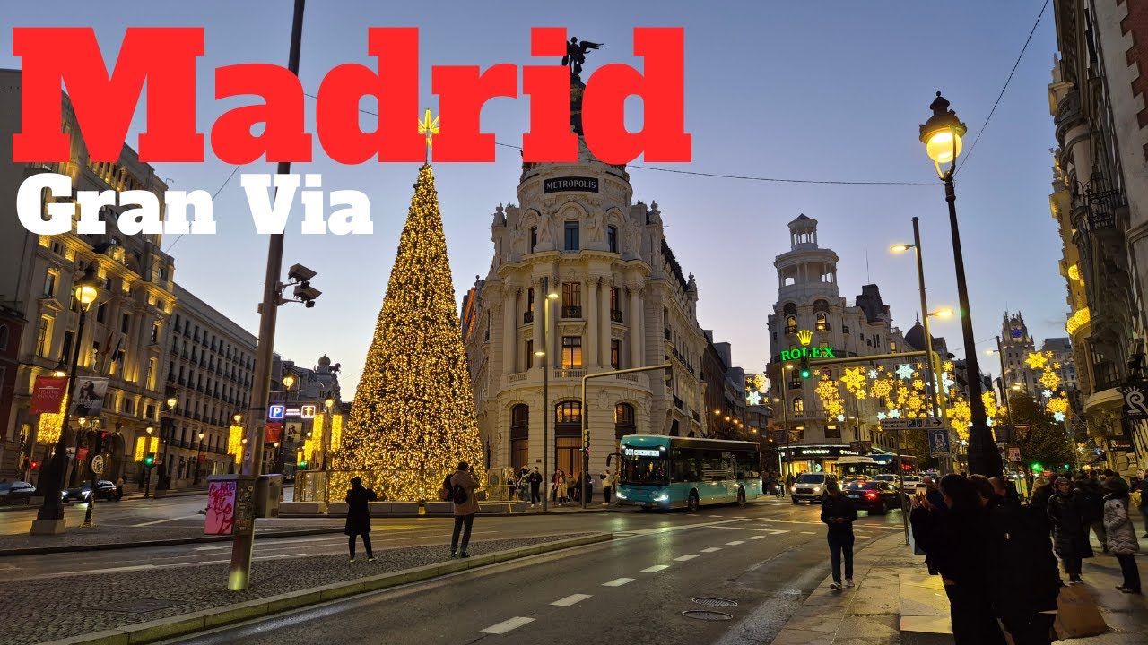 Gran Via Madrid 4K ✨ | Atardecer de Navidad | Metrópolis → Plaza de España | Walking Tour