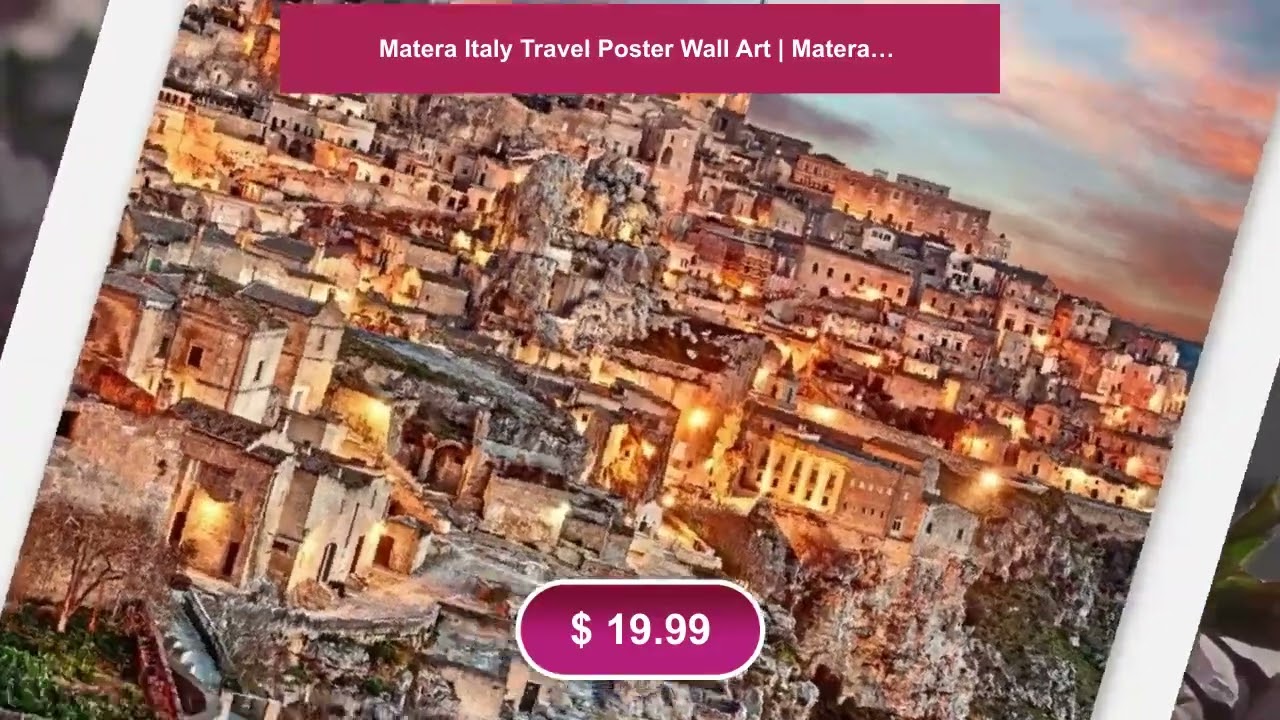 Matera Italy Travel Poster Wall Art | Matera Home Decor | Matera Cityscape Print | Matera Sunset ...