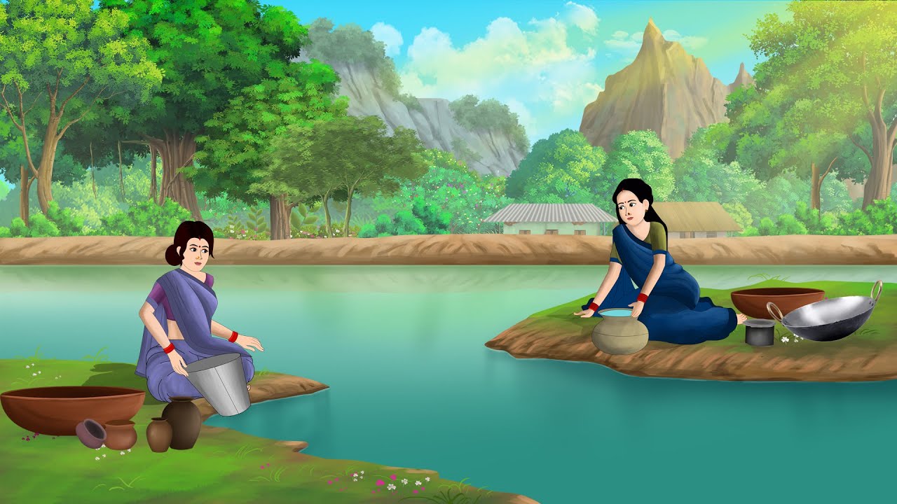 नदी के किनारे दो बहनों का घर  | Hindi Story | Moral Stories | cartoon story #cartoon