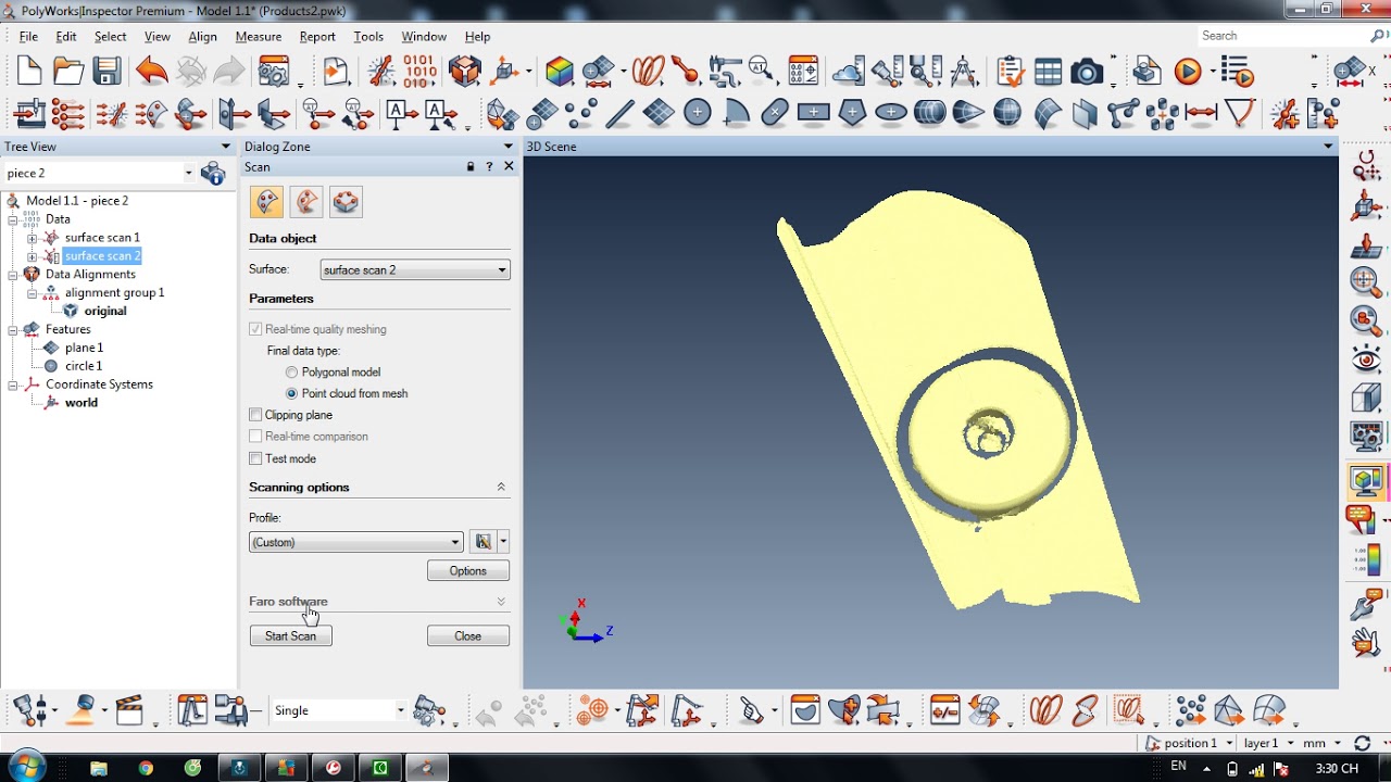 Scan data and measurement with Polywork and Faro