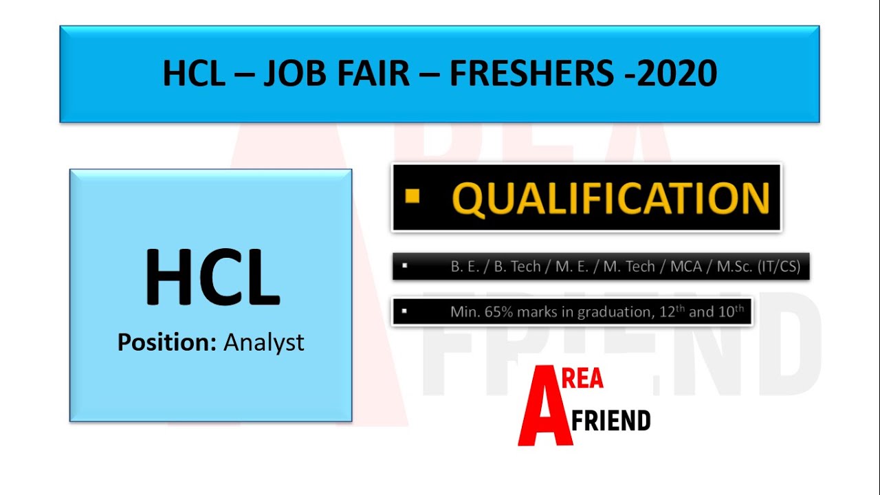 HCL JOB FAIR for 2020/2019/2018 Passouts || #AreaFriend