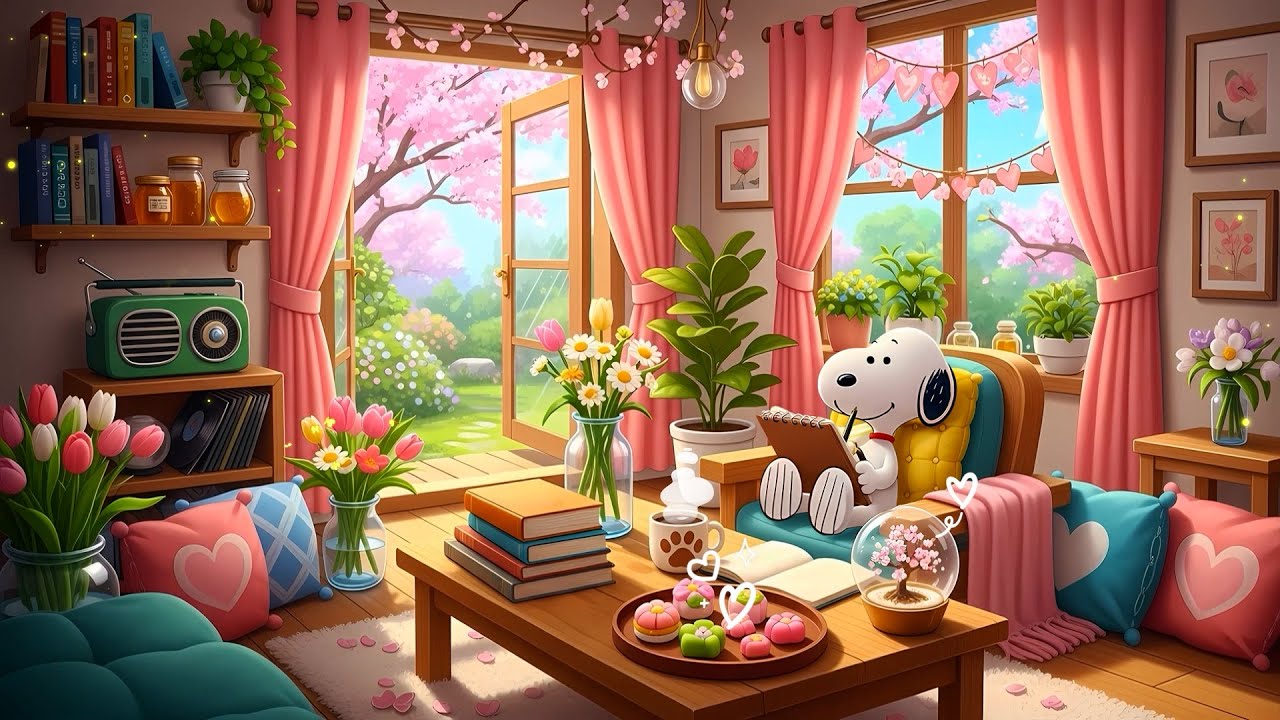 Snoopy’s Cozy Spring Room 🌷Afternoon Lofi Beats to Calm ☀️ Soft Lofi for Relax & Study