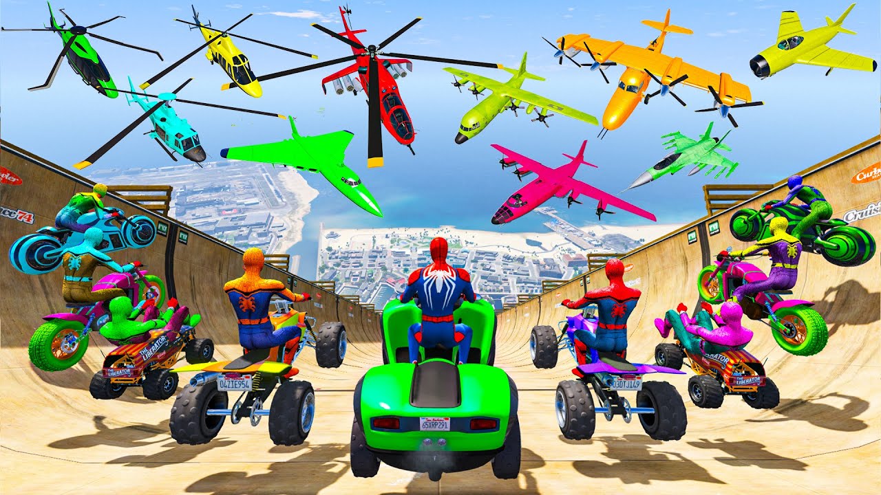 GTA 5 Longest Ramp Challenge Spiderman vs Longest Ramp in   Highest Mega Ramp in GTA 5 #004
