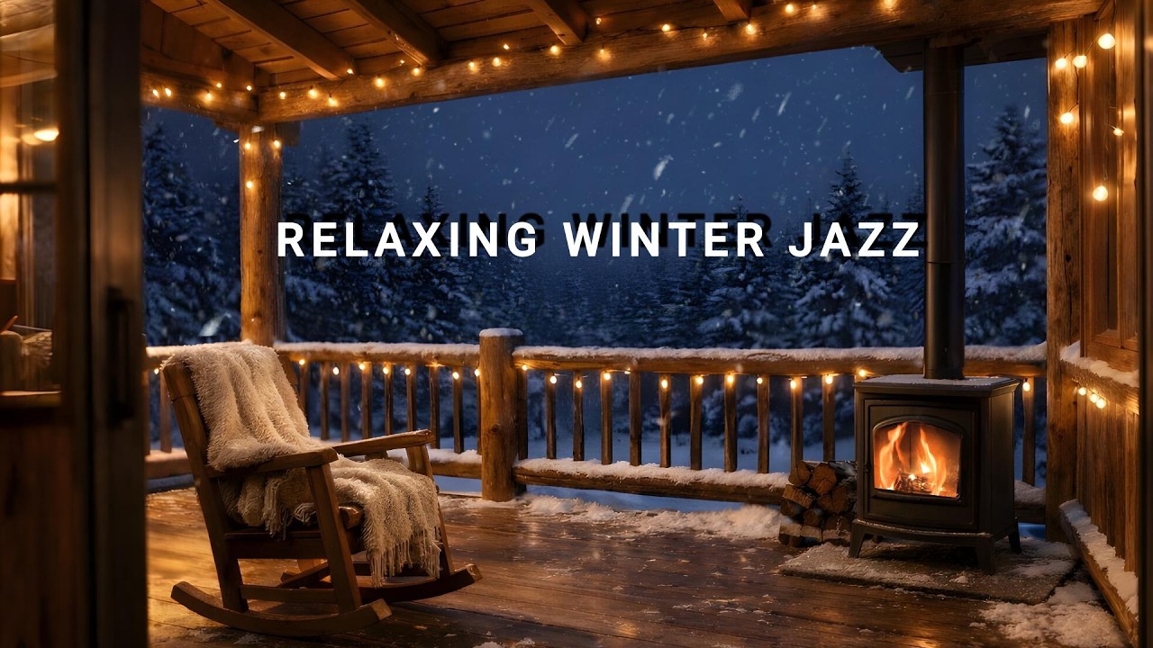Relaxing Winter Cabin Jazz ❄️ Cozy Fireplace Ambience with Gentle Snowfall for Calm Nights