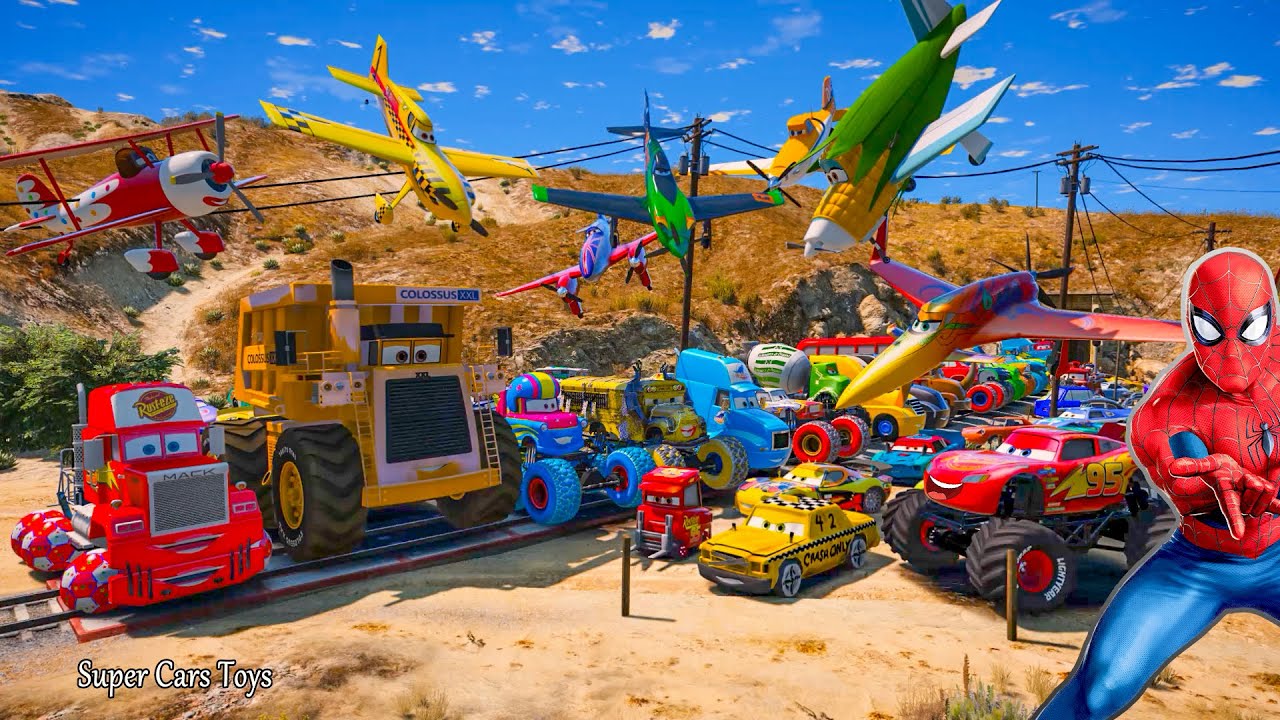 GTA V SPIDERMAN 2, Cars Crazy McQueen High Impact Monster Truck - Epic New Stunt Race For Car Racing