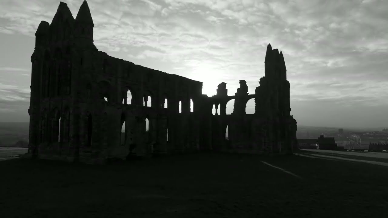 Whitby Abbey Black & White Atmospheric Drone Video