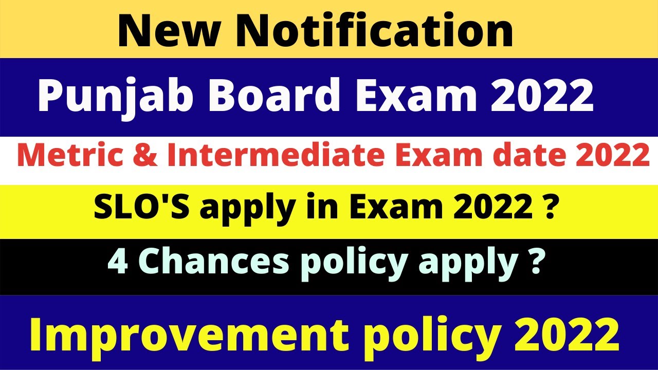 Punjab board Metric & Intermediate Exam date 2022| Improvement policy |4 Chances policy |SLO'S 2022