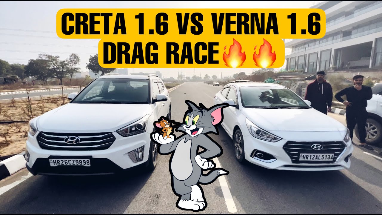 Hyundai Creta 1.6 vs Hyundai Verna 1.6 Drag Race🔥🔥| Winner??😈 #verna #creta #dragrace