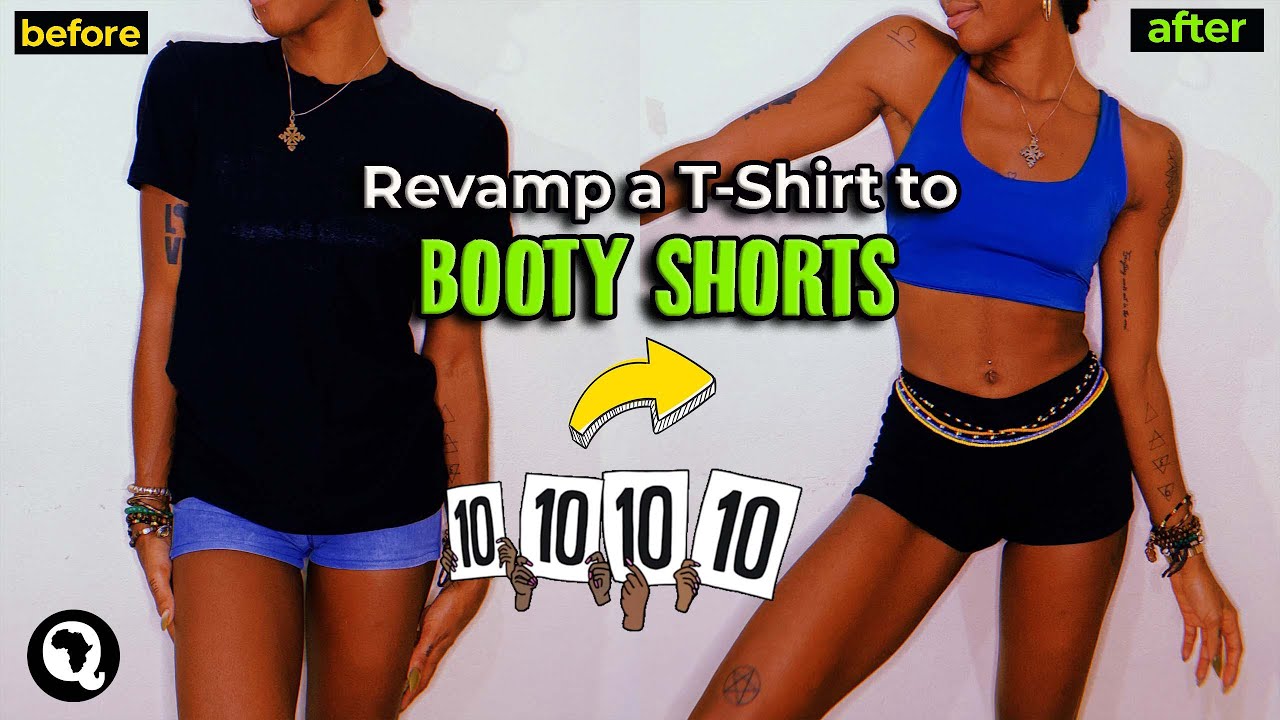 Easy DIY Booty Shorts | Transform Your T-Shirt To Short Shorts #ThriftFlip #Revamp | @sewquaint