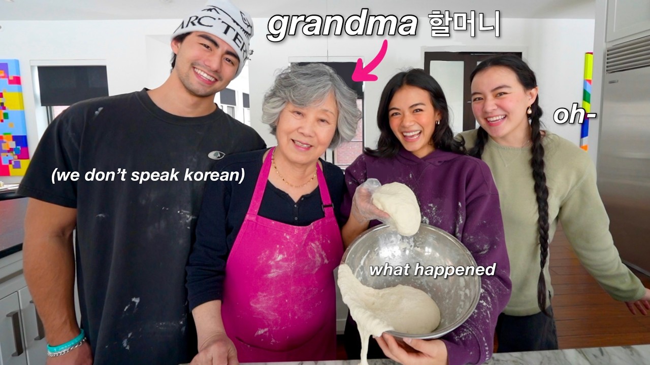 making a Korean recipe but our GRANDMA instructs us ONLY in Korean