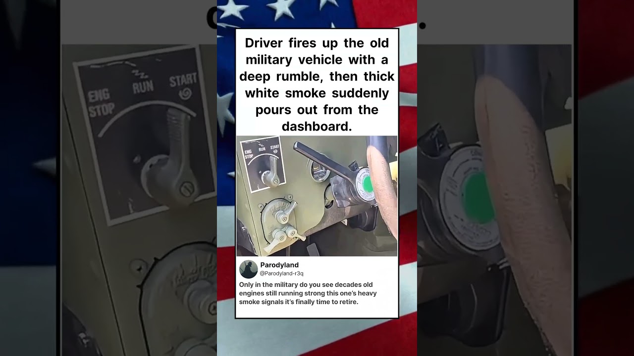 Driver fires up the old military vehicle with a deep rumble, then thick white smoke #shorts