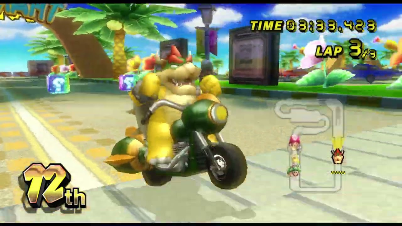 Mario Kart Wii Bowser Gets Last Place in Mirror Flower Cup