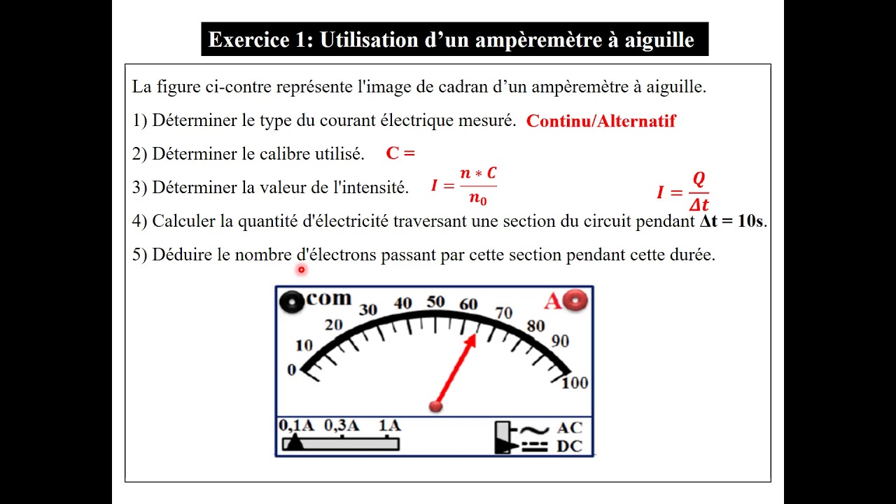 courant électrique /exercice corrigé/ampemètre à aiguille