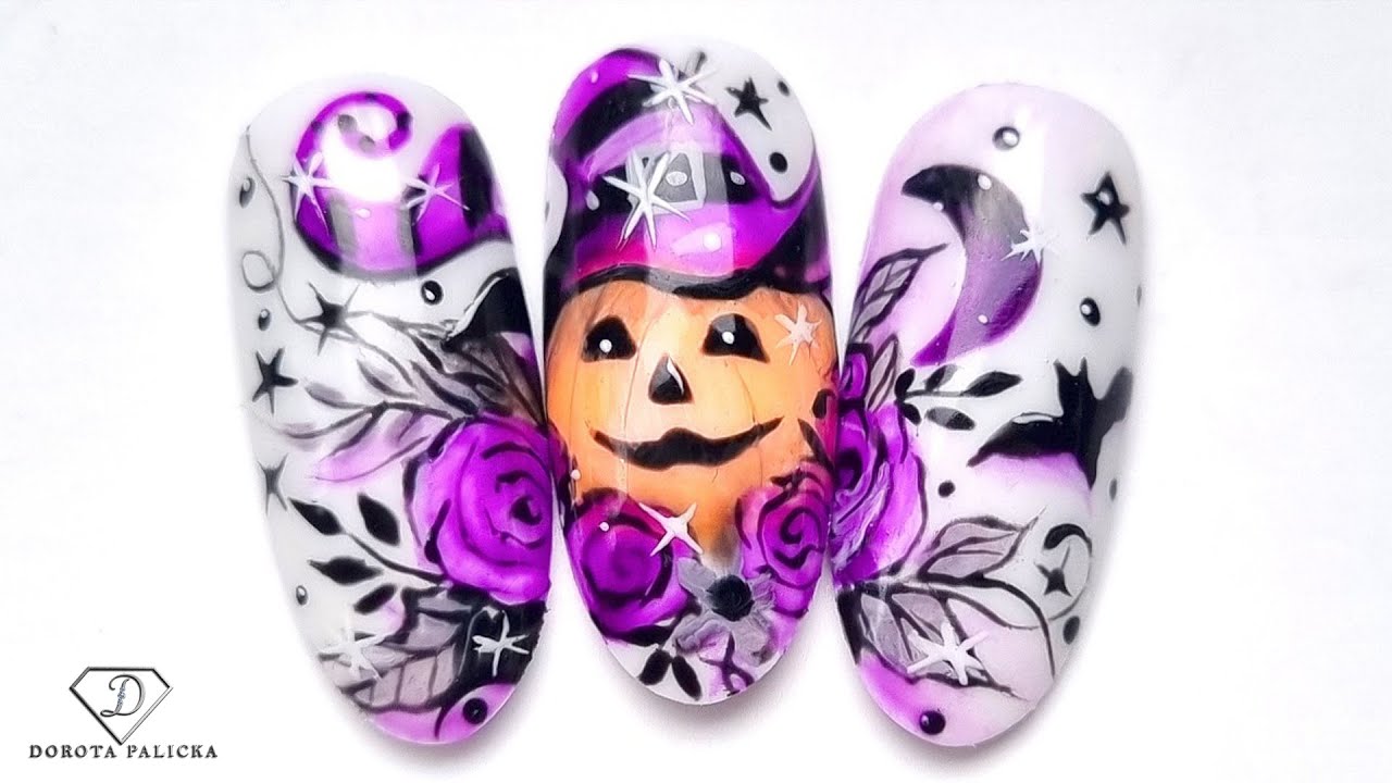 Halloween pumpkin nail art with gels 🎃.