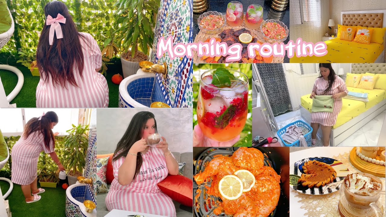 روتيني صباحي ناشيط☕️هاد نهار الحرارة مقديت  ندير والو لكن سلكت راسي غداء سريع🍓موخيتو فخوبواز 