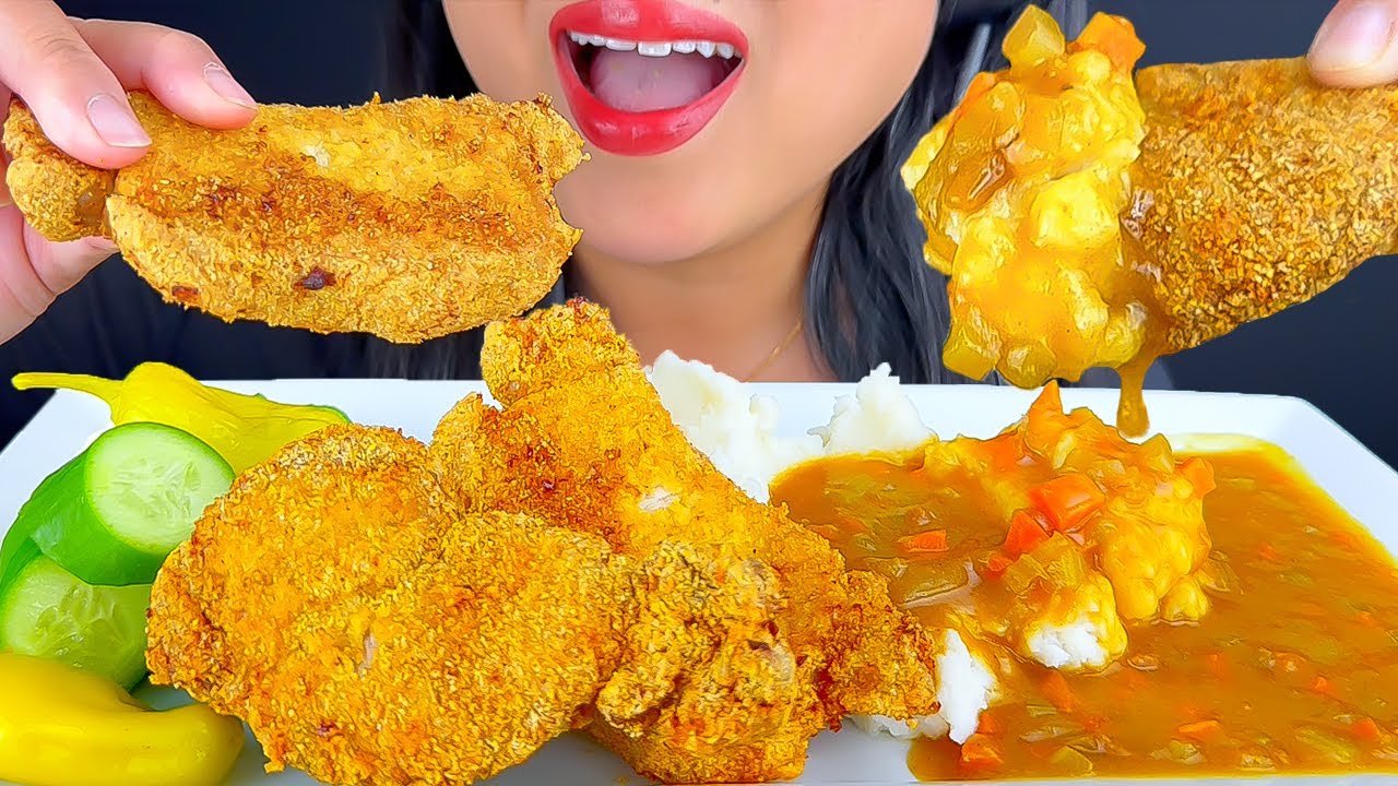 ASMR FRIED PORK CHOP WITH MASH POTATO AND CURRY SAUCE (EATING SOUNDS)
