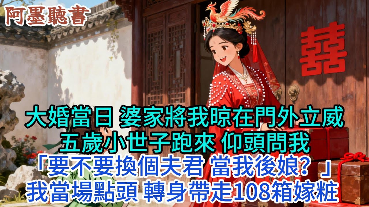 大婚當日 婆家將我晾在門外立威五歲小世子跑來 仰頭問我「要不要個夫君當我後娘?」我當場點頭 轉身帶走108箱嫁桩#小説 #原創 #古言 #完結#爽文