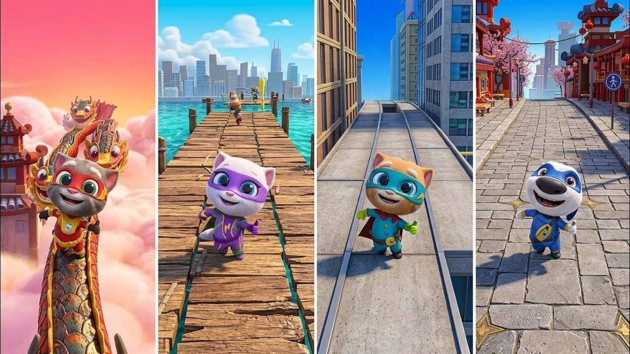 Talking Tom Hero Dash: Super Tom,Super Angela,Super Ginger,Super Hank (Android/iOS) Gameplay