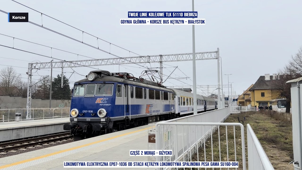 Poland Train TLK 51110 BIEBRZA Gdynia Główna - Korsze Bus Kętrzyn -Białystok 2 Polska z tyłu pociągu