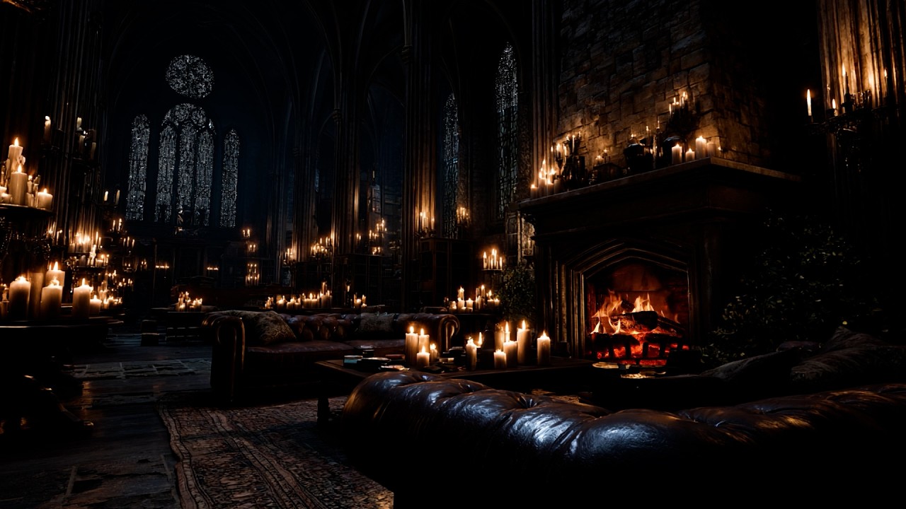 Historic Castle Rain & Crackling Fireplace Ambience for Deep Sleep, Stress, Study and Relaxation