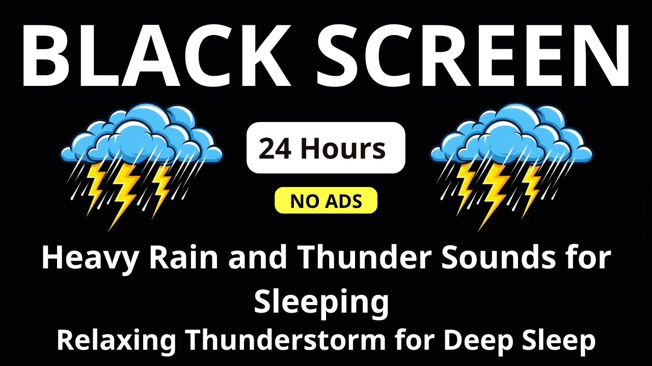 🔴 Heavy Rain and Thunder Sounds for Sleeping – Black Screen | Relaxing Thunderstorm for Deep Sleep