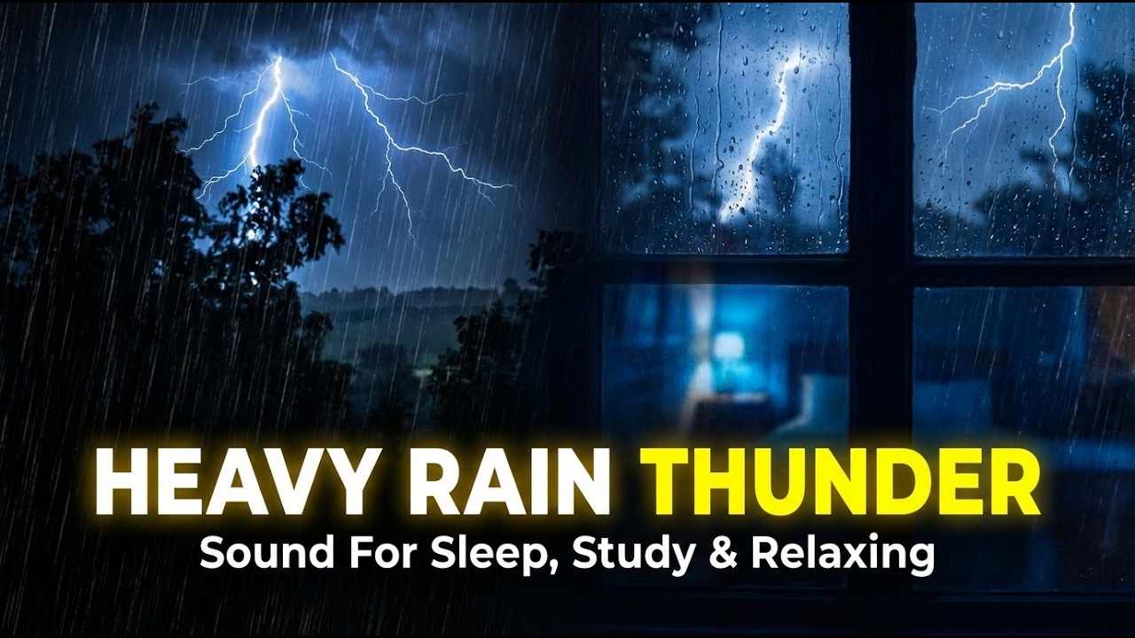 Heavy Night Rain with Thunder Sounds – Black Screen | Deep Sleep & Relaxation, No Ads
