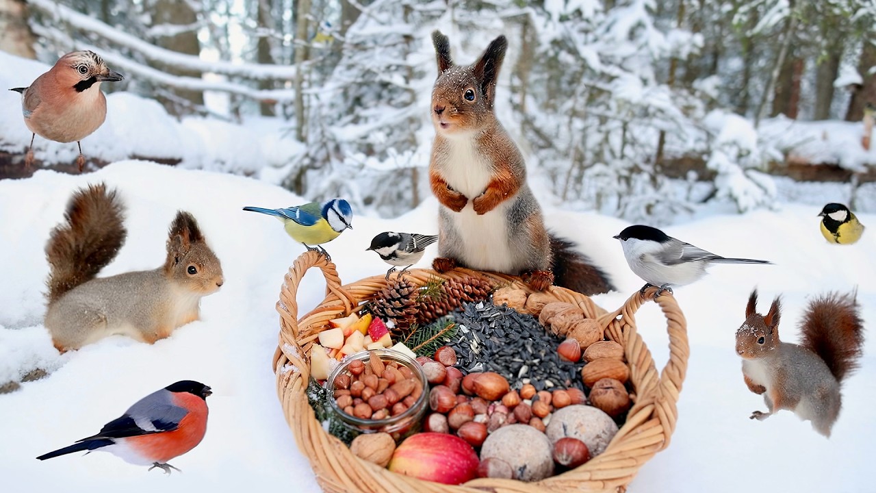 Winter Basket in the Forest - Relax with Squirrels and Birds (2 Hours)